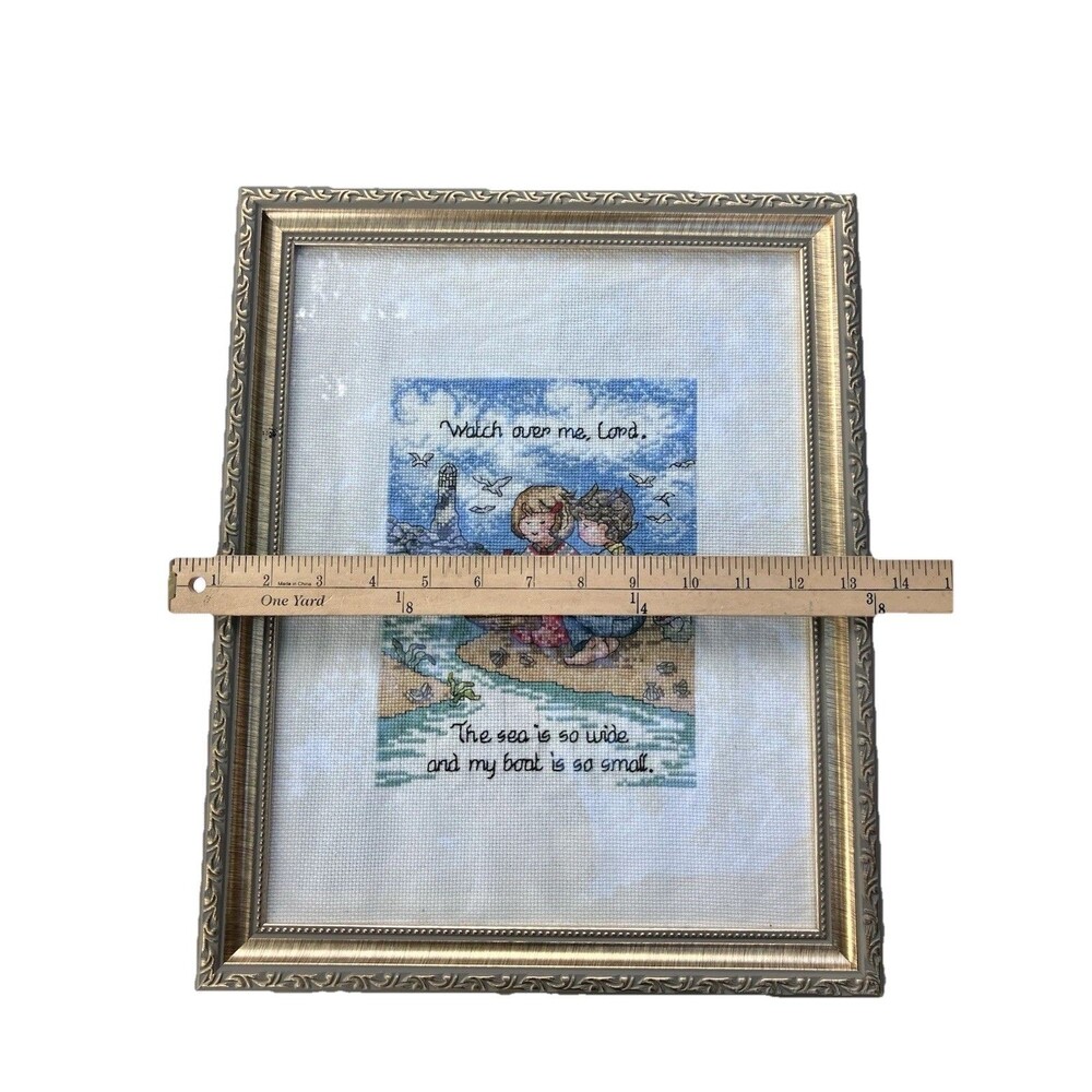 Counted Cross Stitch Completed Watch Over Me Lord Framed Religious Wall Art - Picture 4 of 6